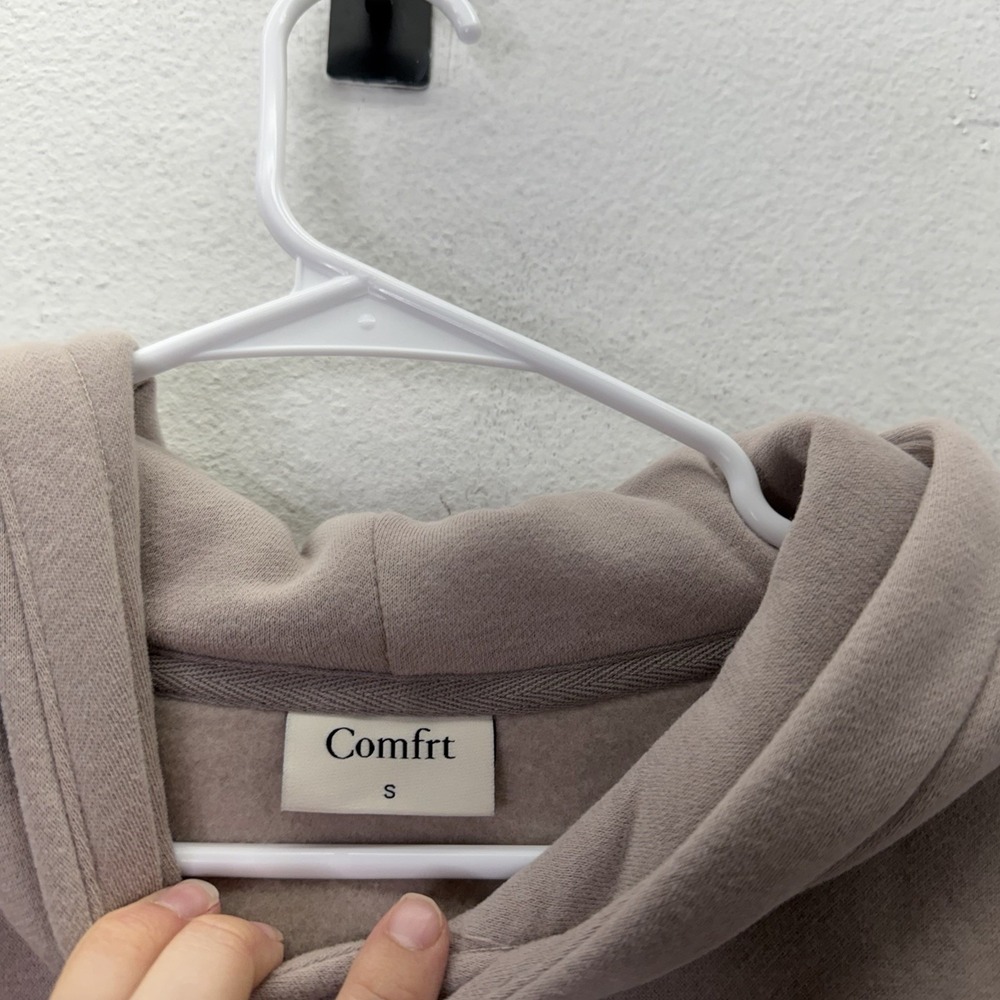 Comfrt Hoodie Mens S Oversized Embroidered Logo Pullover Plush Soft Tan Lounge - Picture 2 of 5